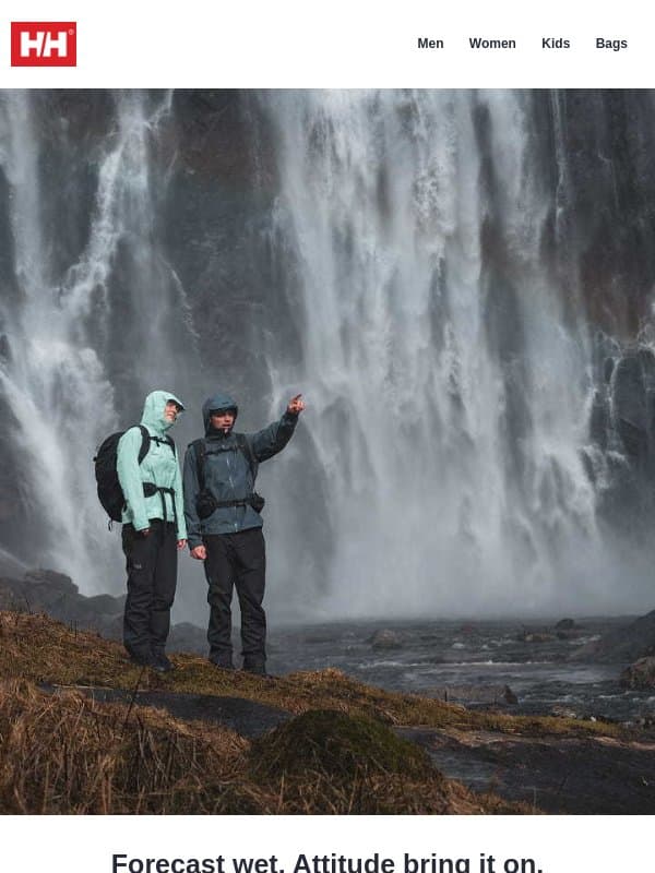 Great wet weather gear for hiking email from Helly Hansen
