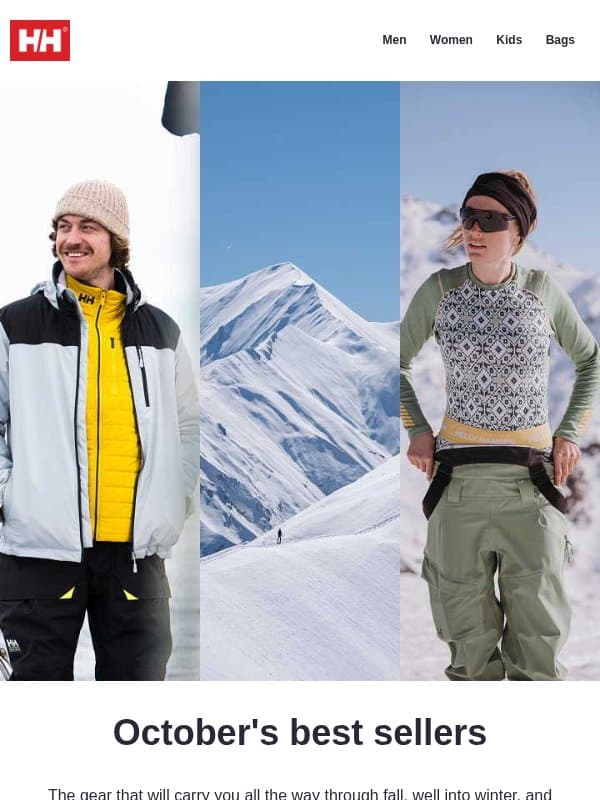 October's 6 best-selling styles email from Helly Hansen