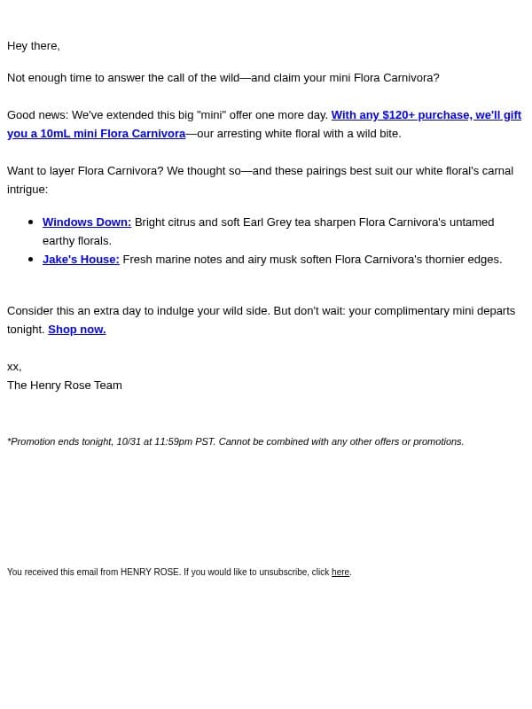 Extended: Mini Flora Carnivora (on us)… email from Henry Rose screenshot