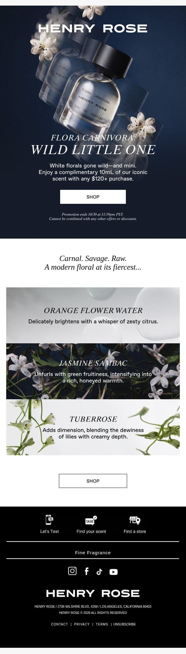 Complimentary Mini Flora Carnivora... email from Henry Rose screenshot