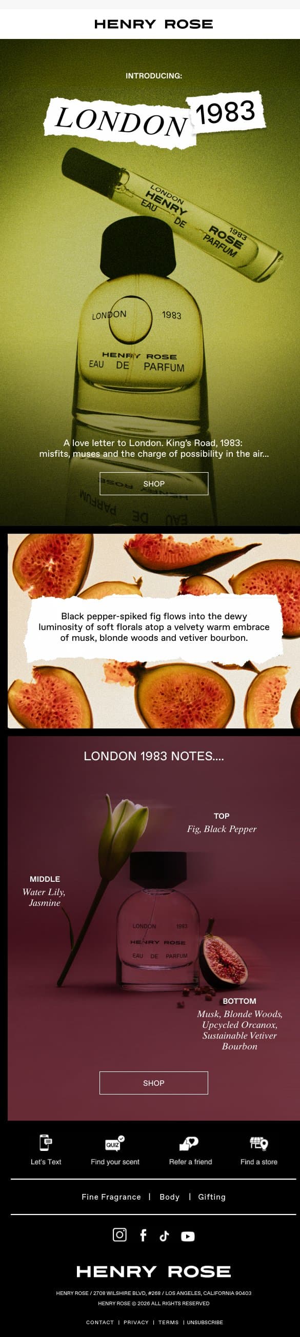 Meet our newest fragrance: London 1983… email from Henry Rose screenshot