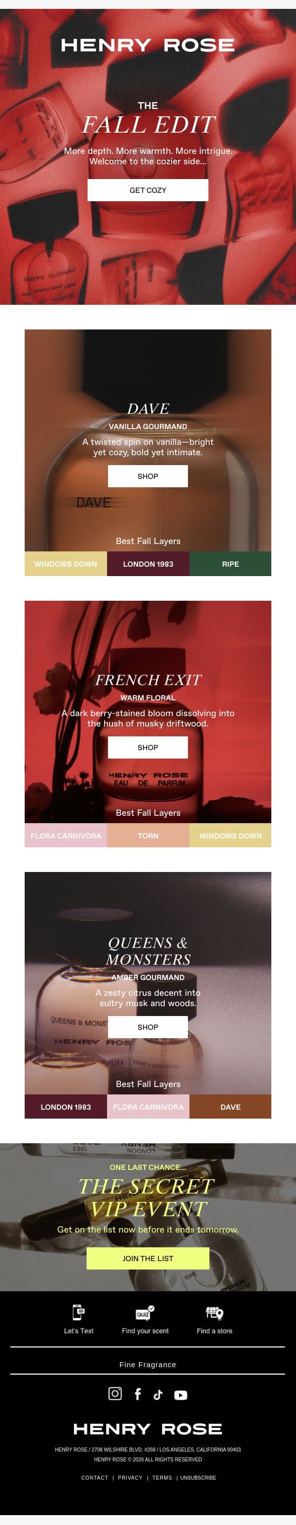 Fall scents…🍂 email from Henry Rose screenshot