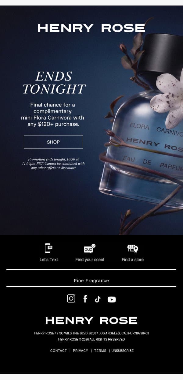 Mini. Fierce. Gone tonight… email from Henry Rose screenshot