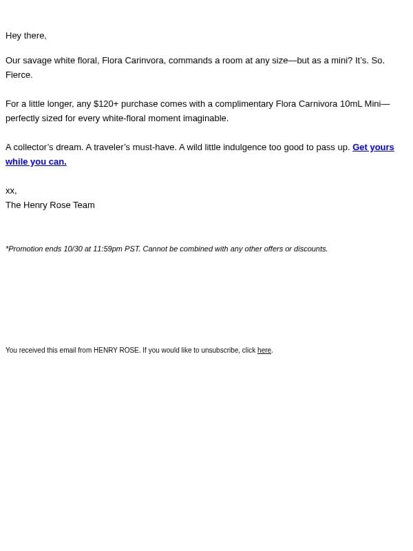 Mini Flora Carnivora (on us)… email from Henry Rose screenshot