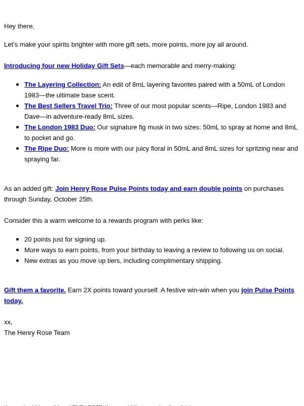 More Gift Sets, revealed… email from Henry Rose