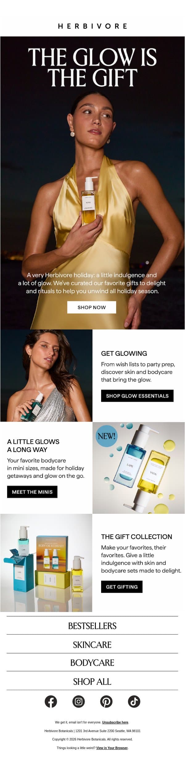 HOLIDAY IS HERE: The glow is the gift ✨ email from Herbivore screenshot