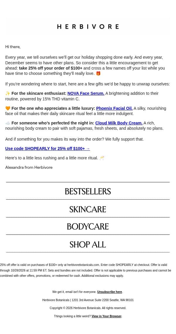 Future you has enough to do email from Herbivore screenshot