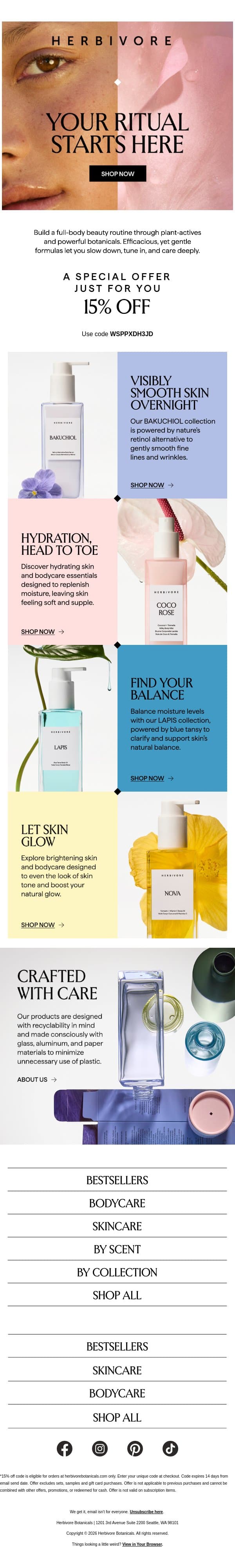 Healthier skin starts here email from Herbivore screenshot