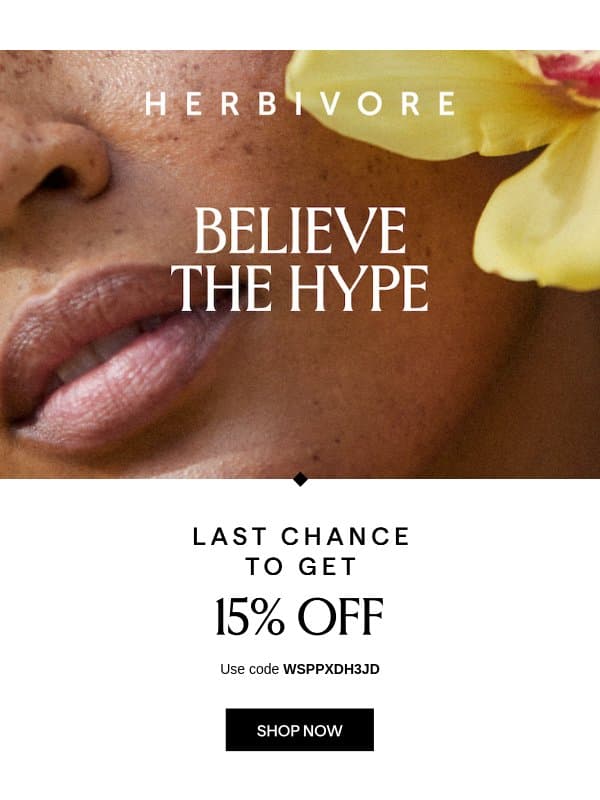Your 15% off offer is ending soon! email from Herbivore