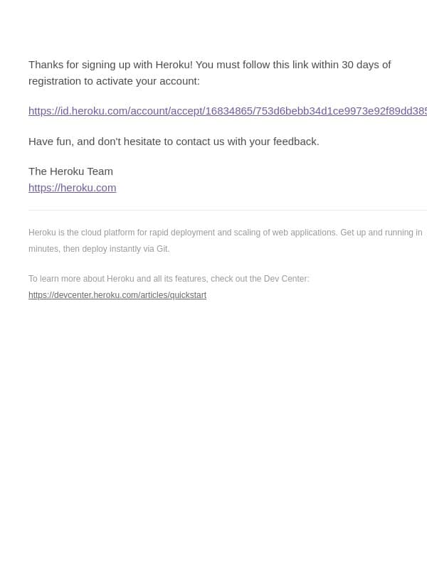 Confirm your account on Heroku email from Heroku
