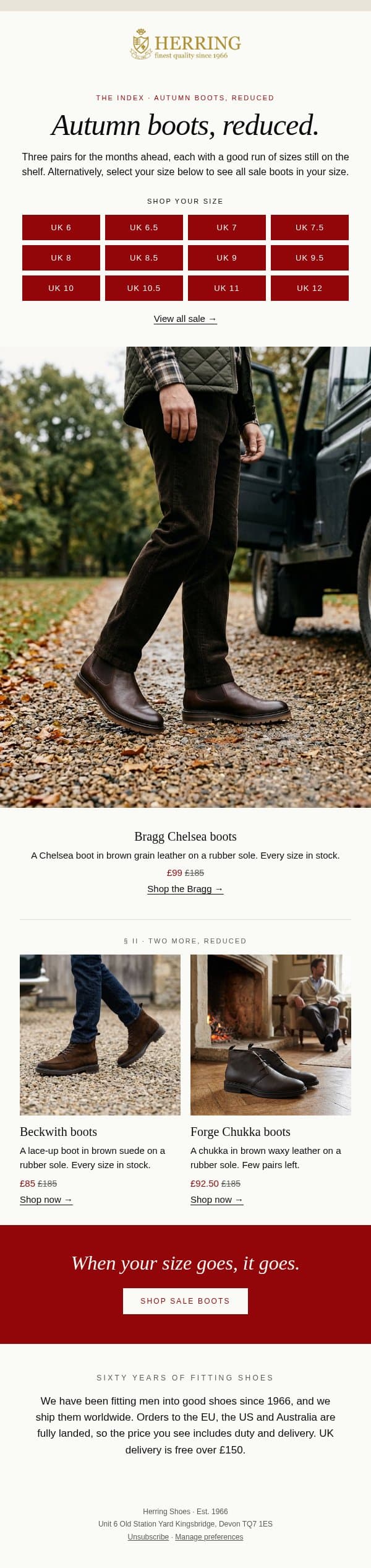 Autumn boots, reduced. email from Herring Shoes screenshot