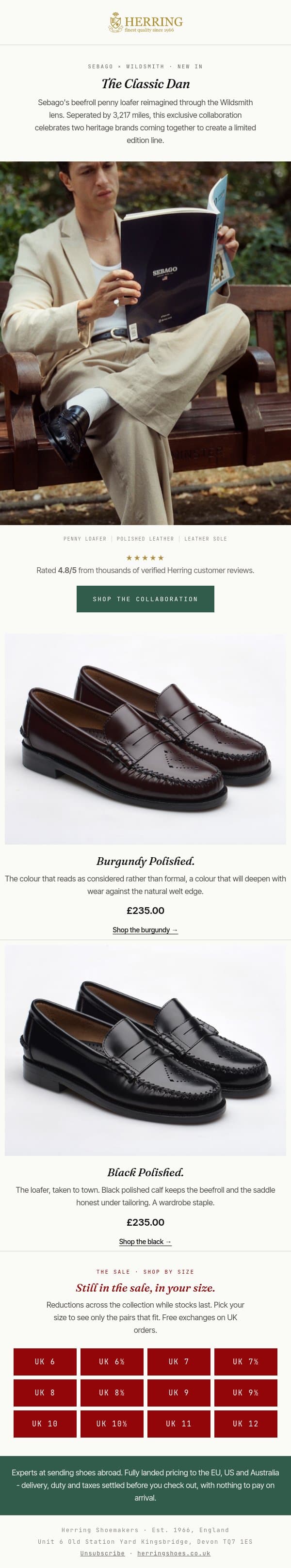 Available now: Sebago x Wildsmith email from Herring Shoes screenshot