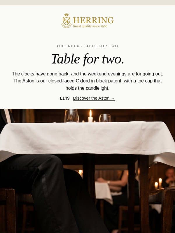 Table for two. email from Herring Shoes