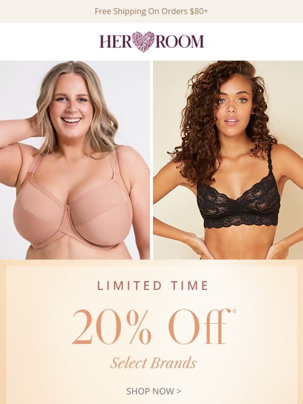 20% Off Top Brands for a Limited Time email from HerRoom