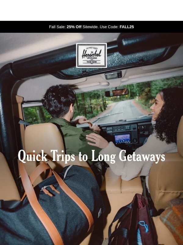 One Duffle For Everything email from Herschel Supply