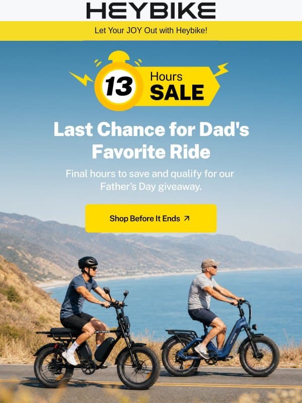 13 Hours Left: Dad Could Still Ride Free email from Heybike
