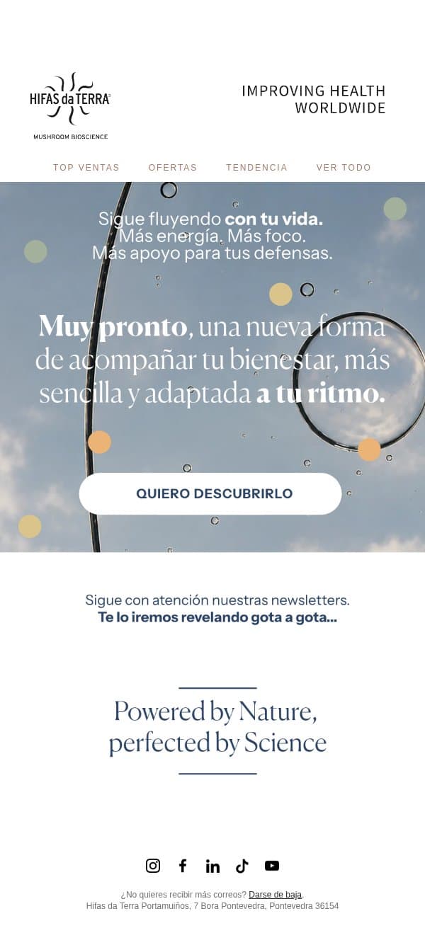Algo nuevo llega para que sigas fluyendo con tu vida email from Hifas da Terra screenshot