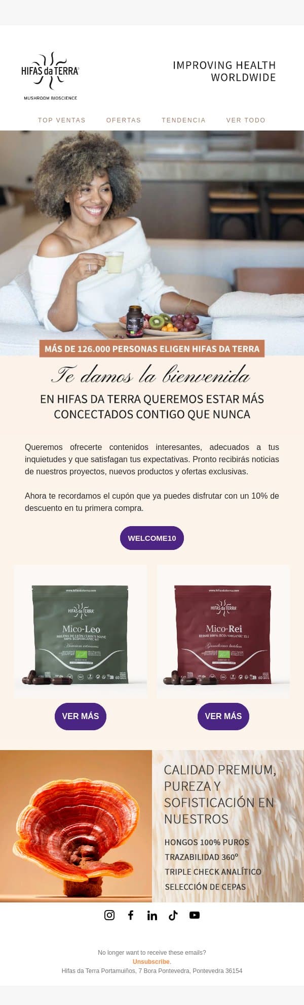 ¡Bienvenid@ a Hifas! email from Hifas da Terra screenshot