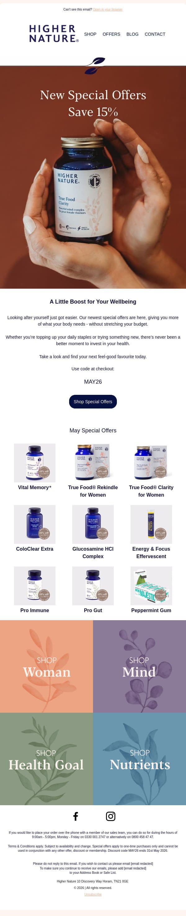 Your Latest Higher Nature Deals Are Here email from Higher Nature screenshot