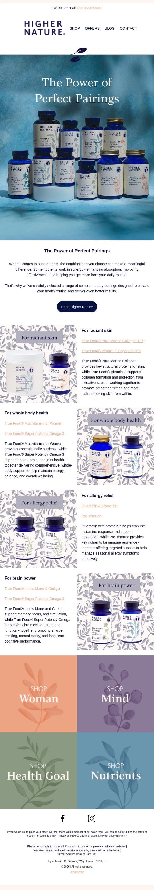 Smarter Supplement Pairings for Better Results email from Higher Nature screenshot