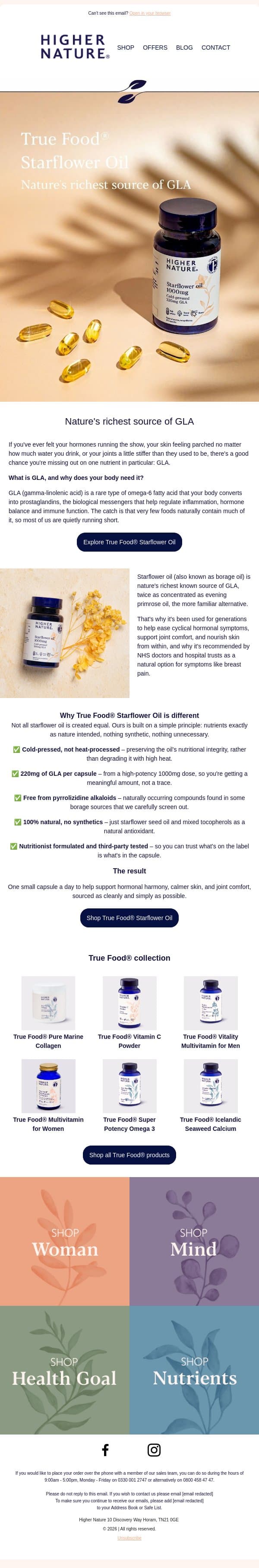 Nature's richest source of GLA, and why it matters email from Higher Nature screenshot