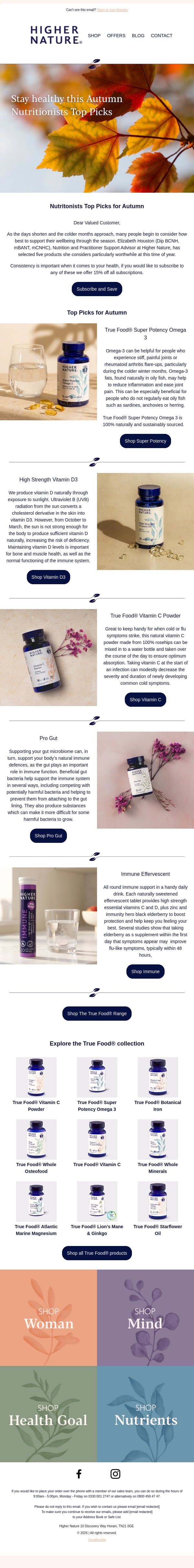 Stay Healthy: Top Picks Just for You! email from Higher Nature screenshot