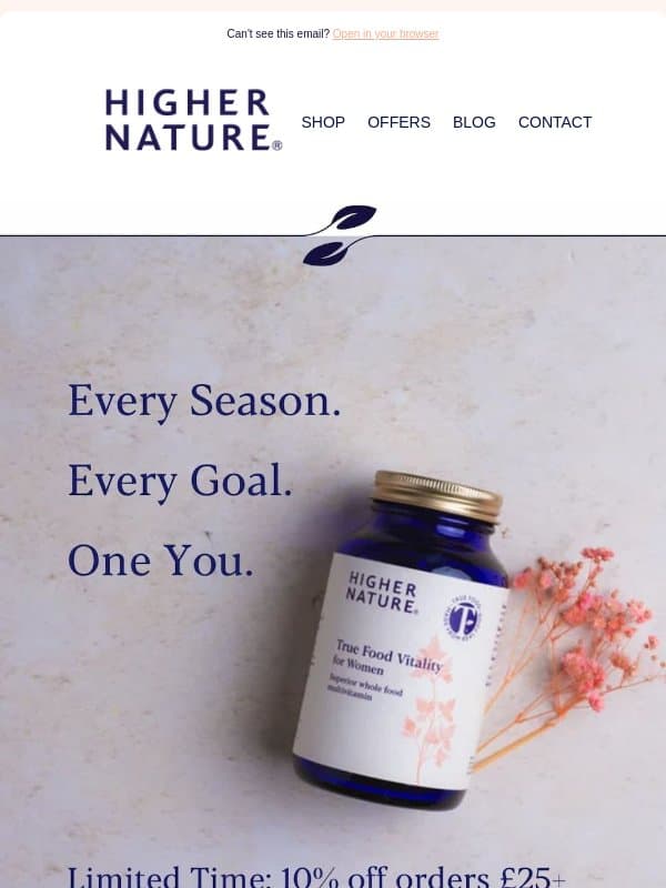 A Little Support for Your Wellness Journey email from Higher Nature