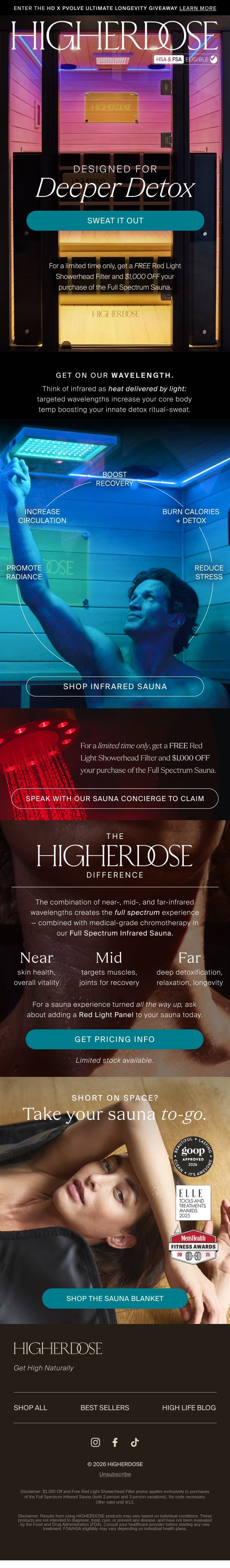 Step inside our full-spectrum sauna email from HigherDOSE screenshot