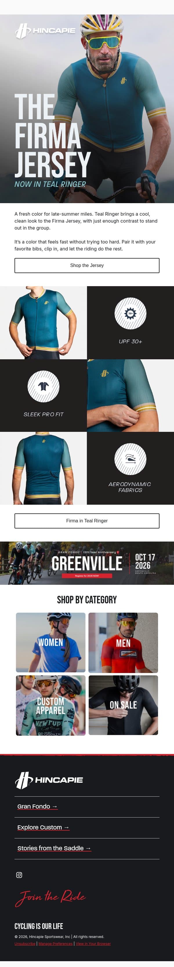 New Color of the Firma Jersey 🚴🩵 email from Hincapie screenshot