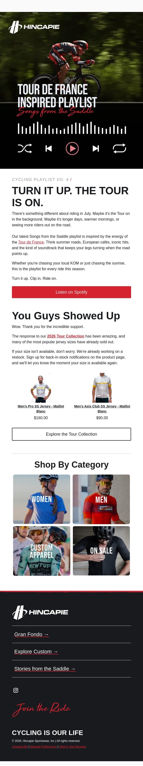 Tour de France Inspired Playlist 🎶🚴 email from Hincapie screenshot