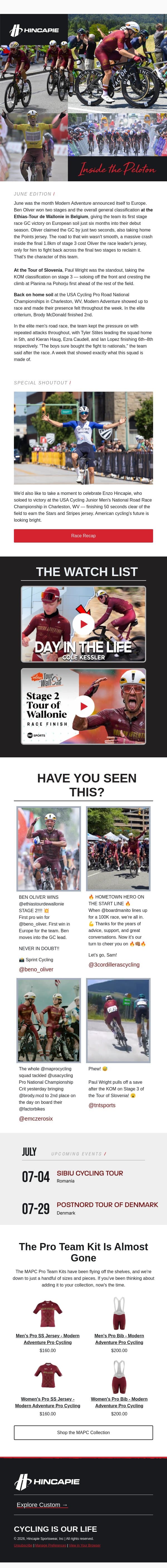 Inside the Peloton: MAPC June Recap π email from Hincapie screenshot