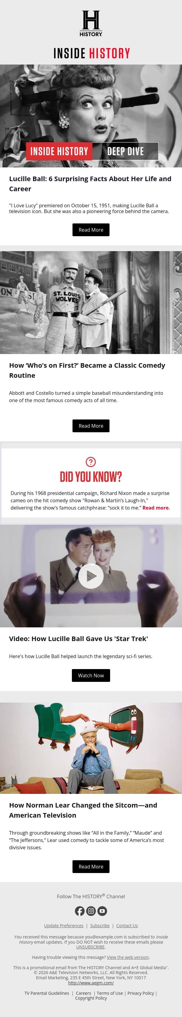 Who Was the Real Lucille Ball? email from History screenshot