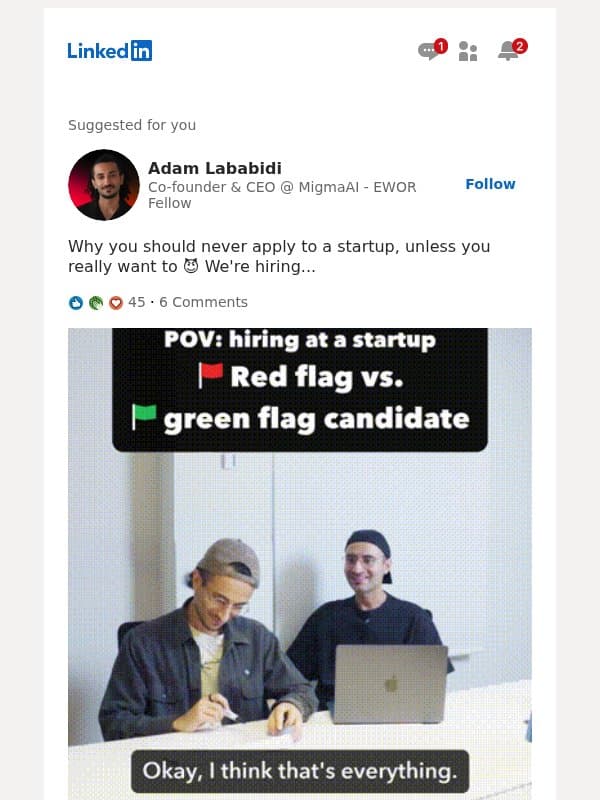 MigmaAI CEO & Co-founder recently posted email from HLB HAMT