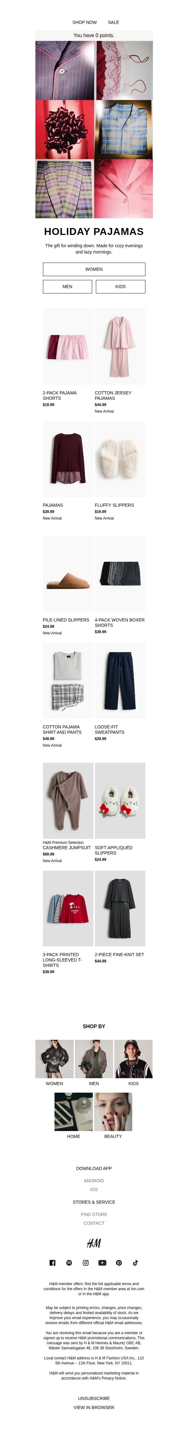 Gifts to unwrap: Holiday pajamas email from H&M Kids screenshot