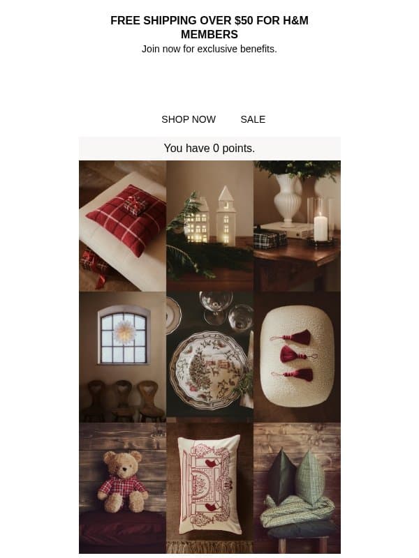 Cozy holiday decor email from H&M Kids