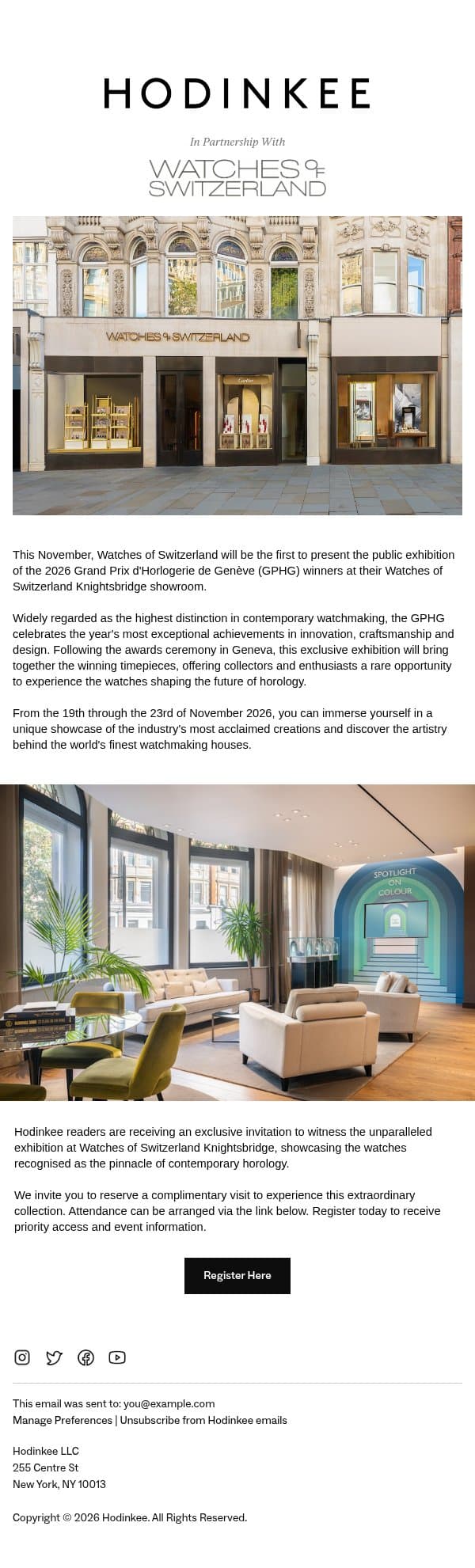 An Exclusive Opportunity to Experience the 2026 GPHG Winners email from Hodinkee screenshot