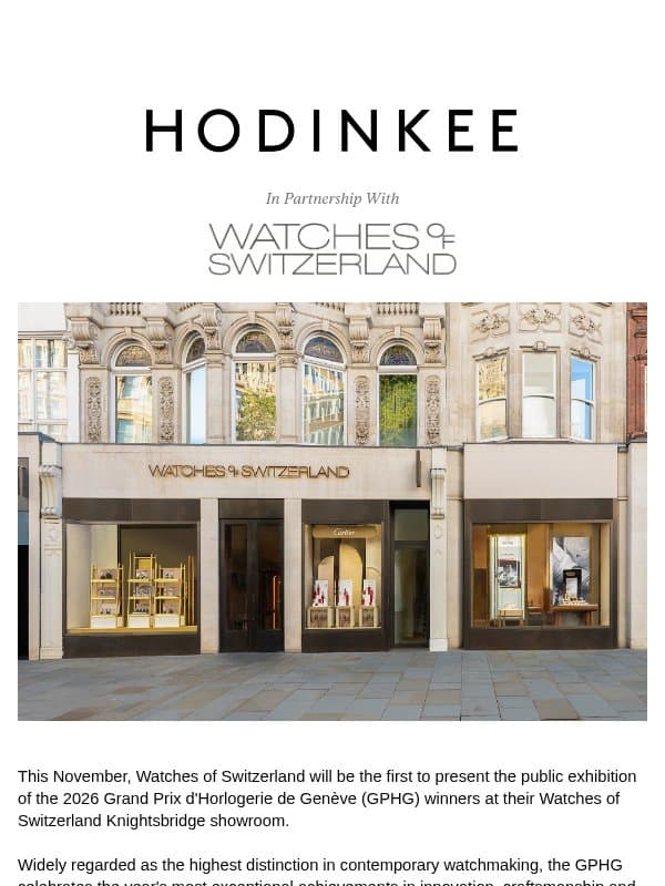 An Exclusive Opportunity to Experience the 2026 GPHG Winners email from Hodinkee
