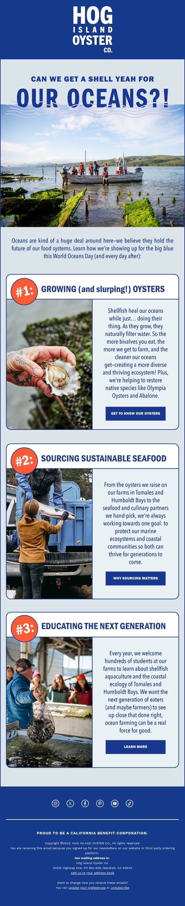 Today (and every day) is all about the big blue 🌊 email from Hog Island Oyster Company screenshot