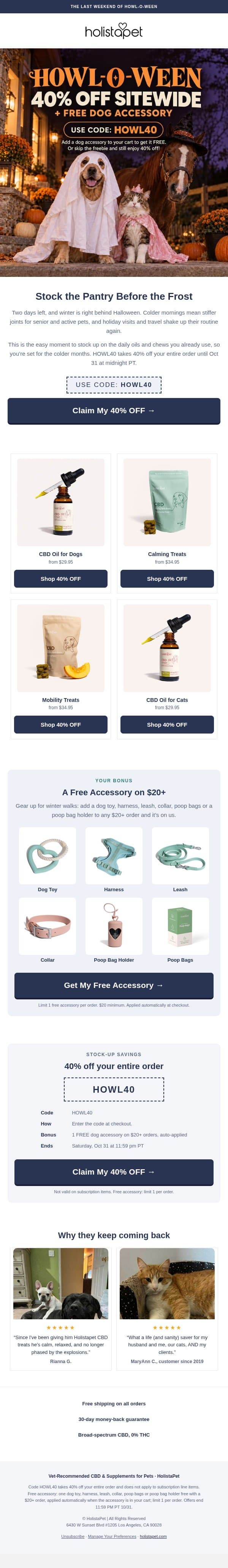 40% OFF Pet CBD: 2 Days Left ๐ email from HolistaPet screenshot