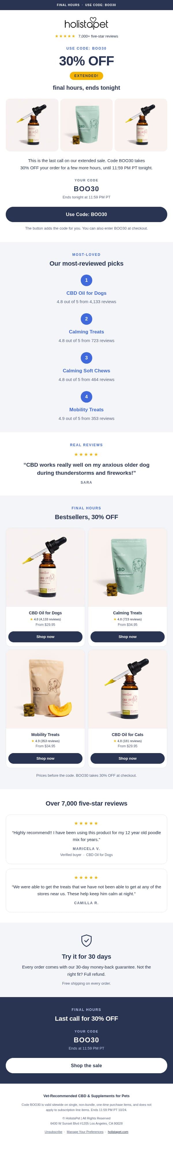 ๐ Final hours: 30% OFF email from HolistaPet screenshot