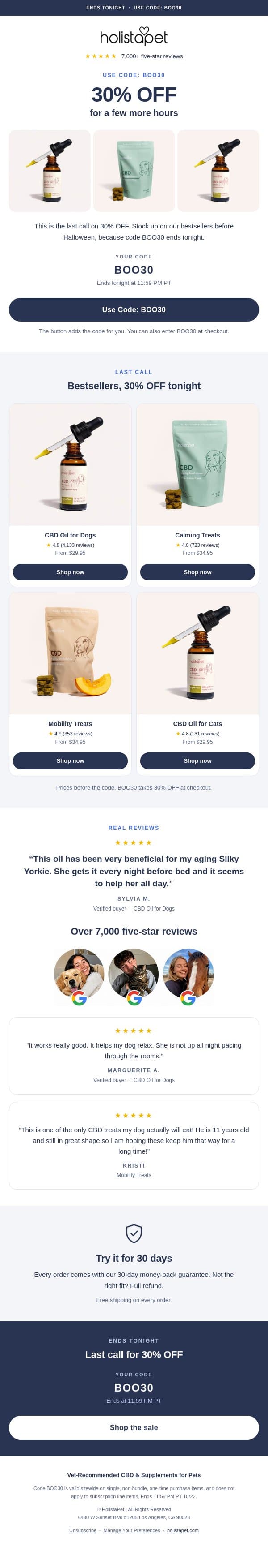30% OFF Pet CBD & Supplements 🎃 email from HolistaPet screenshot