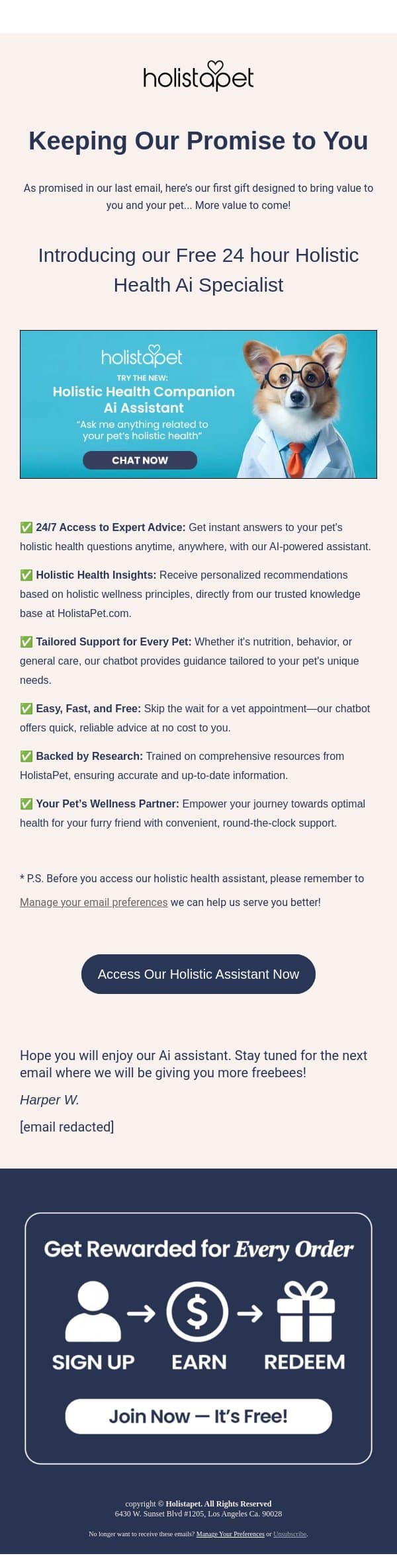 Hey friend, meet your pet’s new wellness buddy email from HolistaPet screenshot