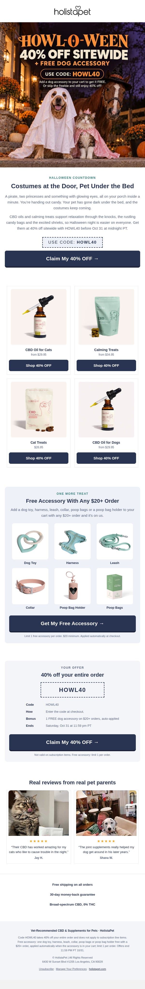 40% OFF Pet CBD: Calm Before the Knocks email from HolistaPet screenshot