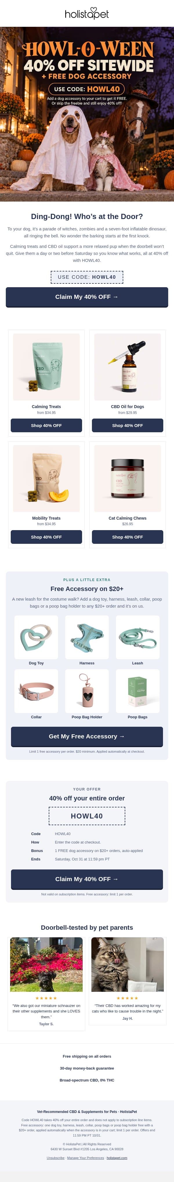 Howl-o-ween: 40% OFF All Pet CBD email from HolistaPet screenshot