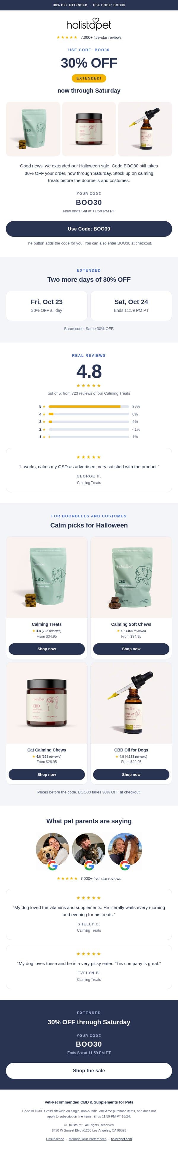 ๐ 30% OFF - EXTENDED! email from HolistaPet screenshot
