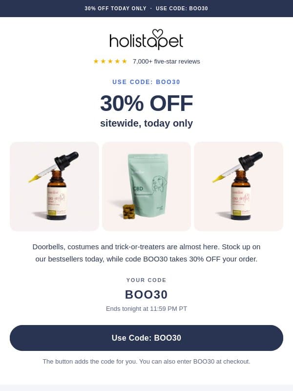 BOO! 30% OFF Pet CBD Sitewide π» email from HolistaPet