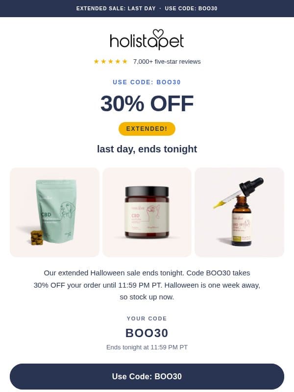 ⏰ Last day: 30% OFF Pet CBD email from HolistaPet