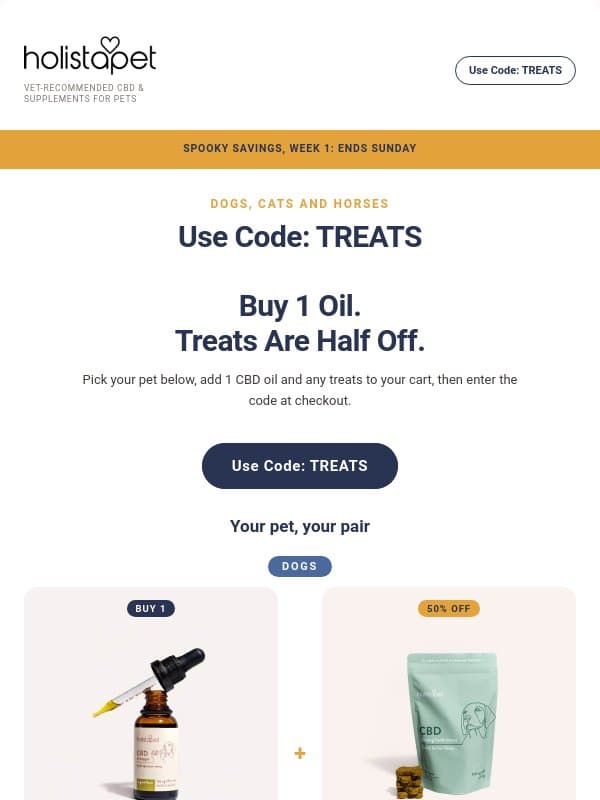 🎉 Half Off Pet Treats Just for You! email from HolistaPet