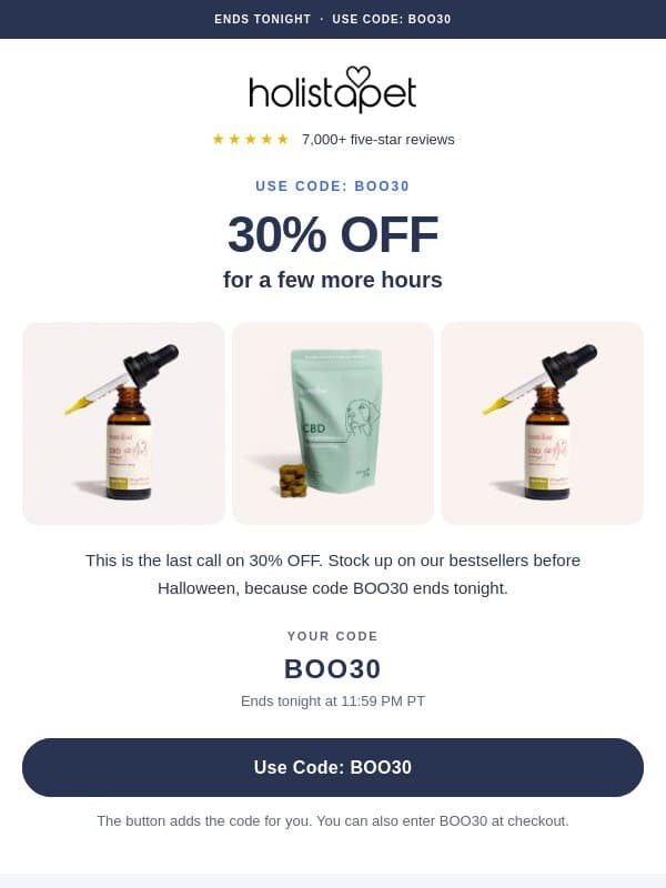 30% OFF Pet CBD & Supplements 🎃 email from HolistaPet