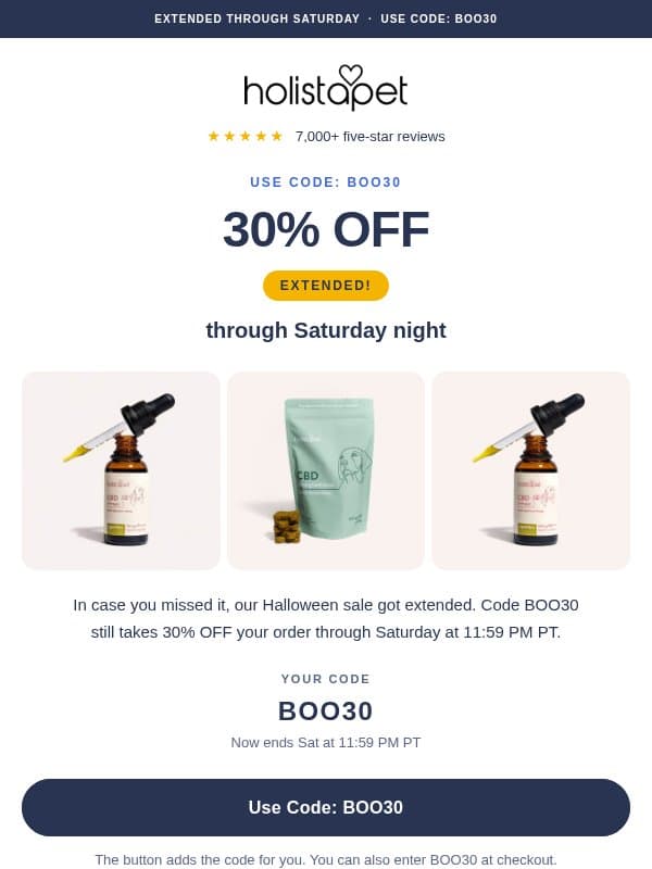 👻 30% OFF ends tomorrow email from HolistaPet